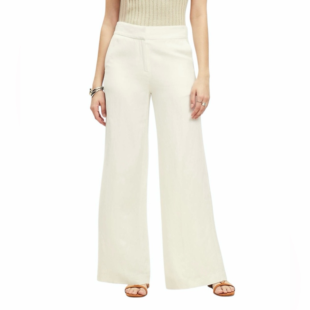 LOFT Natural Color Clean Wide Leg Linen Blend Pants Pockets New, Never Worn
